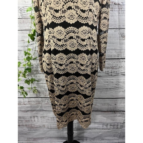 Cremieux Dress size 12 Gold Black Lace Straight Sheath Stretch Cocktail Knee - Picture 8 of 14